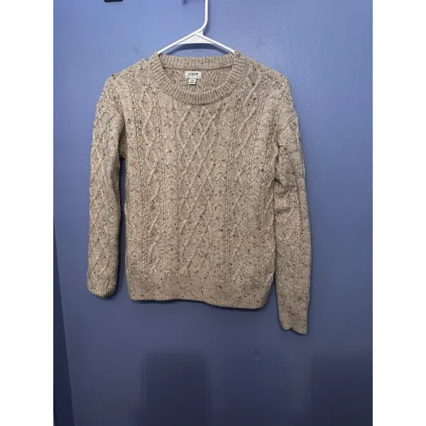 J.Crew‎ Womens Donegal Cable Crewneck Sweater Oatmeal Autumnal Neps XS BJ858 - Image 2