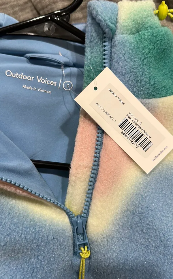 Outdoor Voices NWT Jacket PrimoFleece 1/4 Zip Hoodie Cropped Multi Lava S - Image 3
