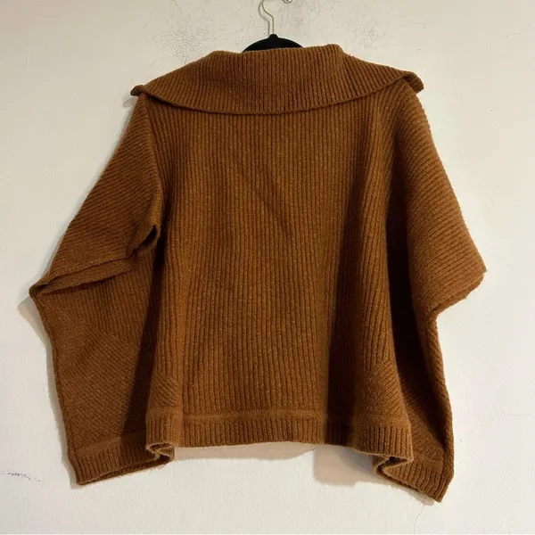 Ann Taylor Ribbed Zip Oversized Poncho Sweater Size XS/Small Caramel Cozy - Image 7
