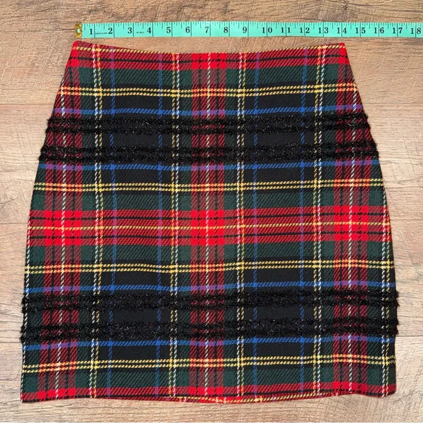 J. Crew Tartan Plaid Wool Blend Tweed Mini Skirt with Black Glitter Accemts - Image 9