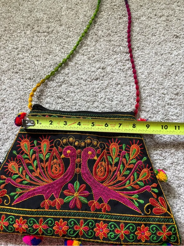 Boho Ethnic traditional Embroidery peacock floral crossbody Bag - Image 8