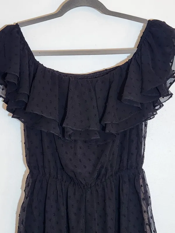 Lulus Black Off The Shoulder Swiss Dot Romper Size Small NWT - Image 7