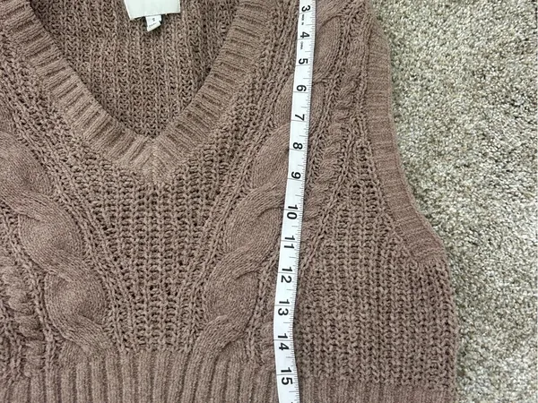 Pink Rose Women's Taupe Cable-Knit V-Neck Sweater Vest - Image 5