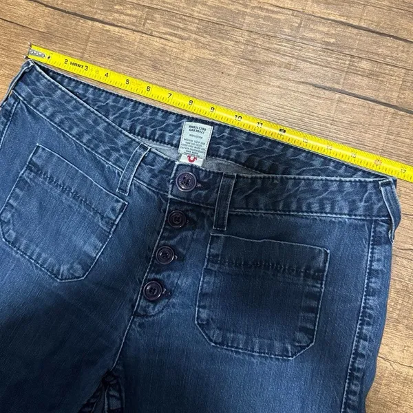 True Religion Vintage Y2K Cropped Flare Patch Pocket Jeans Size 32 Medium Wash - Image 3