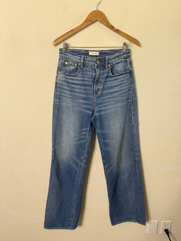 AE77‎ Premium Stovepipe Jeans High Rise Relaxed 32” Inseam Cotton Womens Size 4 - Image 2