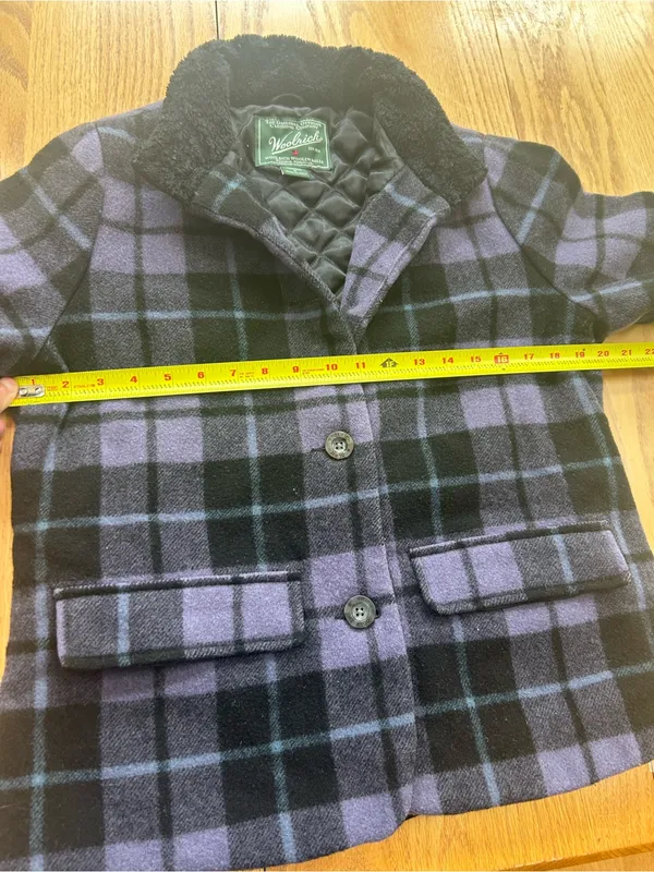 Vtg Woolrich Women M Purple Black Plaid Wool Jacket Quilted Sherpa Collar‎ Coat - Image 6