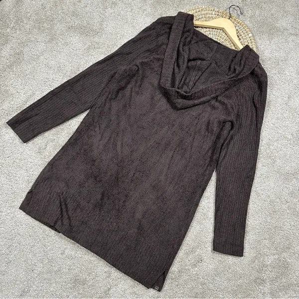 Barefoot Dreams CozyChic Lite Relaxed Hooded Cardigan Open Front Pockets Brown L - Image 7