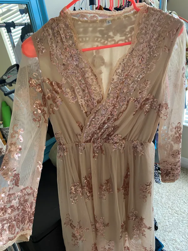 Boutique Bronze Sequined Dress Gold - Image 3