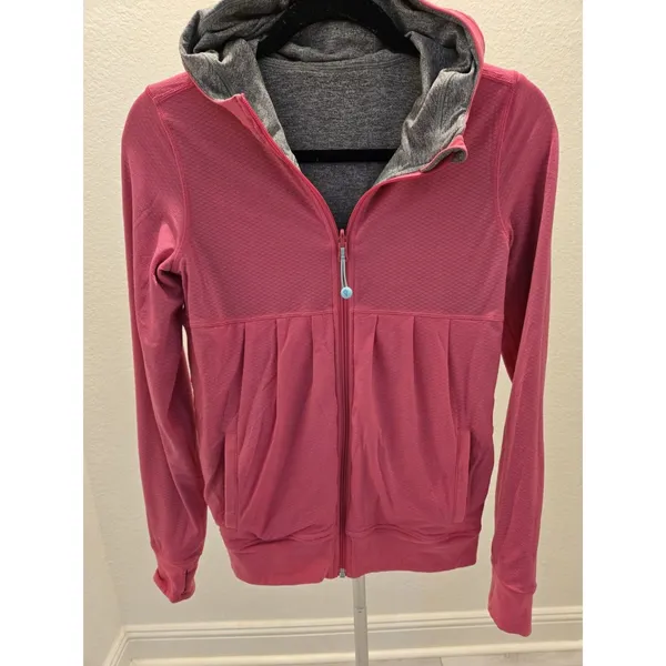 ​Ivivva Lululemon Girls 14 Reversible Full Zip Hoodie Gray Hot Pink Thumbholes - Image 9