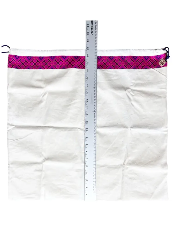 Tory Burch Large Canvas Dust Bag Magenta Pink Trim‎ Gold Logo Charm 22x21 - Image 4