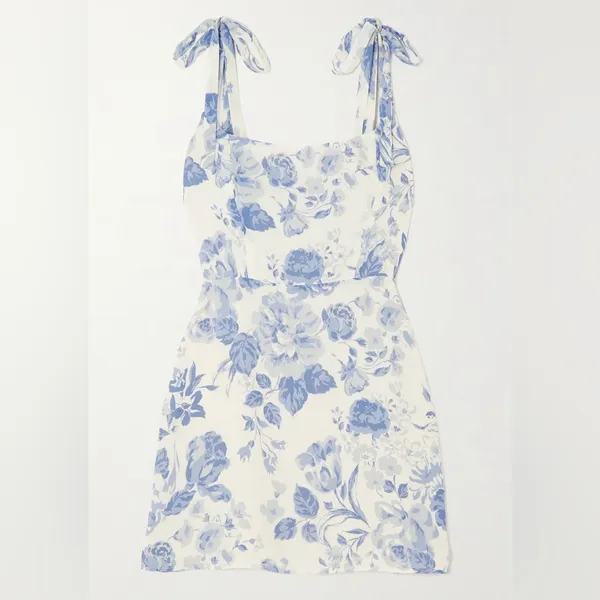 Reformation Annabell Bow-Detailed Floral Print Georgette Mini Dress in Lucerne - Image 3