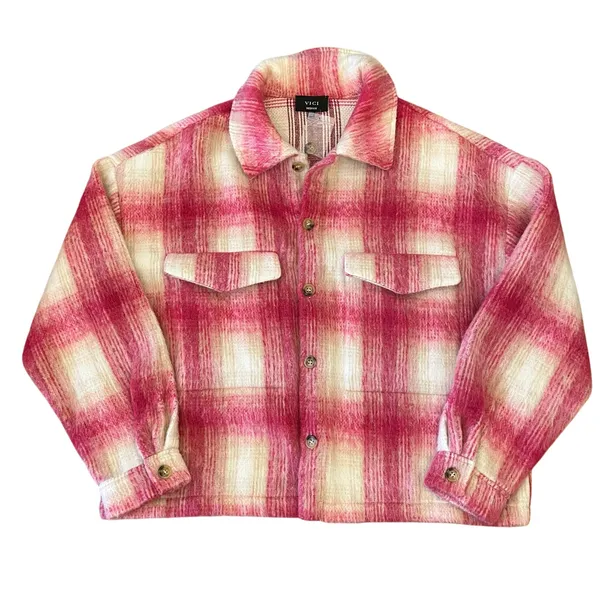 Vici Plaid Oversized Boxy‎ Jacket Medium Shirt Shacket Pink Cabincore Cozy Fuzzy - Image 13