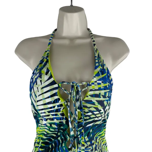 Aerie Tropical Leaf Print Plunge V Neck Lace Up One Piece Swimsuit Size S - Image 3
