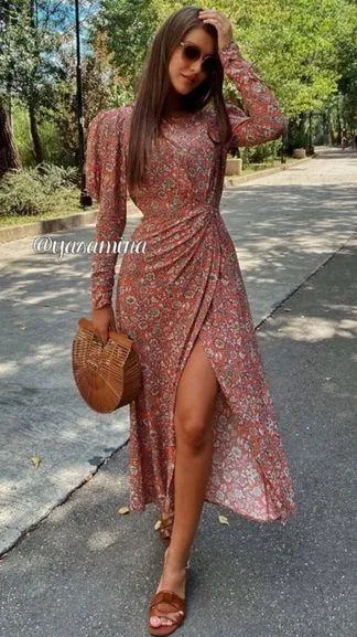 Zara FLORAL PRINTED DRAPED MIDI Flowy DRESS Long Sleeve Puff Shoulders Sz XS NEW - Image 2