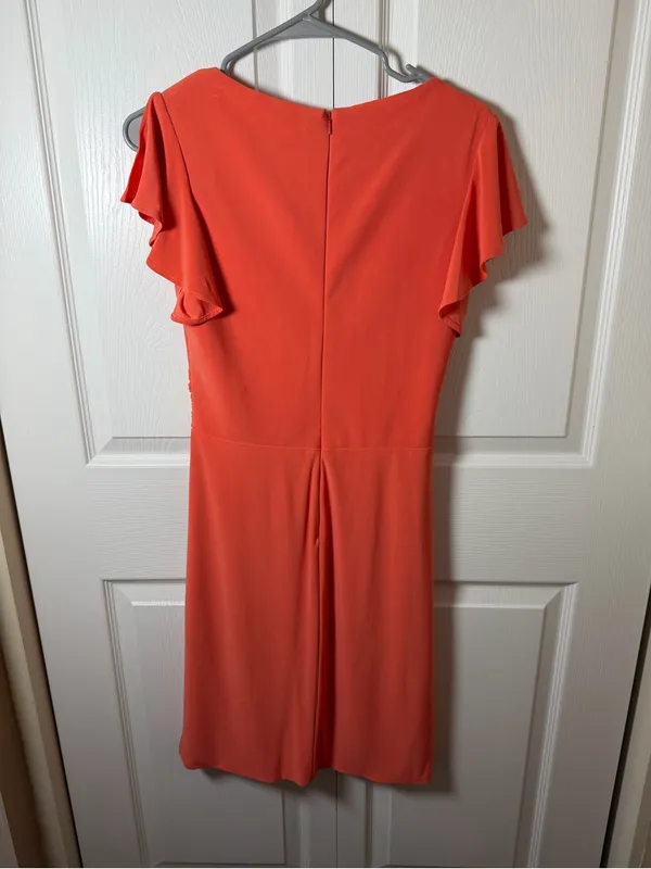 Mac Duggal Flutter Sleeve V-Neck Coral Sheath Dress Size 4 NWT - Image 5