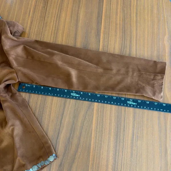Vintage Charter Club Faux Suede Jacket M Sequin Collar Boho Revival Funky Chic - Image 9