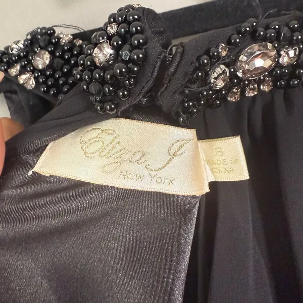 Eliza J. sz‎ 6 black rhinestone studded halter gown dress - Image 5