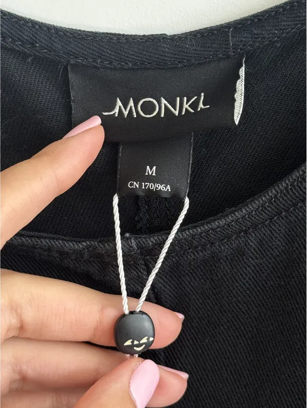 Monki Black Cotton NWOT Overall Mini Dress Pinafore Adjustable Strap Size M - Image 3