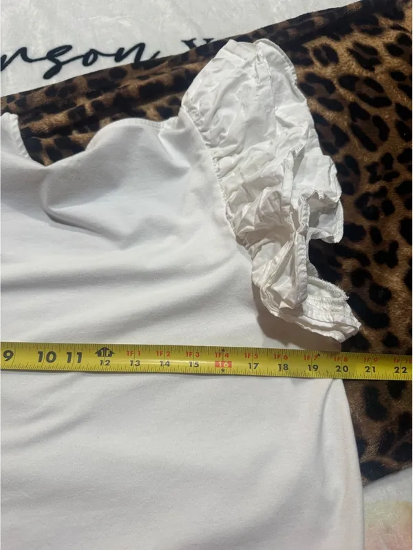 A New Day Women's Blouse, Size L, White, Square Neck, Layered Ruffle, Cropped - Image 6