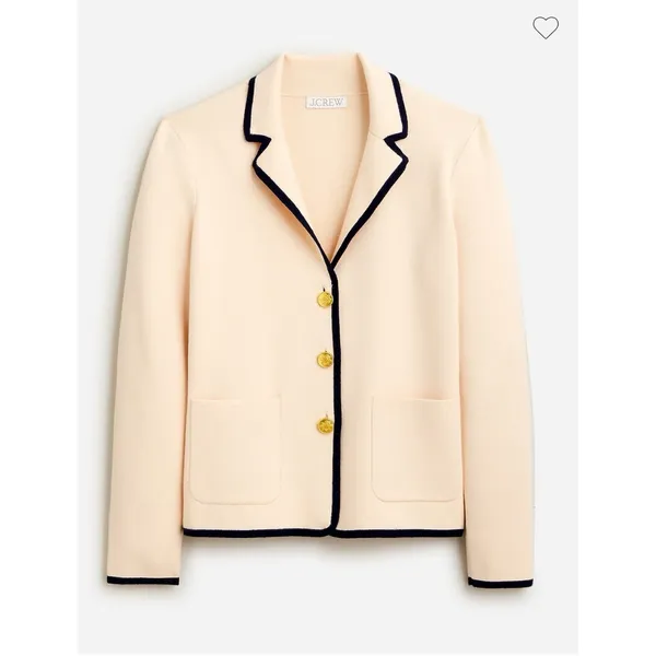 J.Crew Contrast Trim Waisted Sweater Blazer Champagne Gold Buttons Preppy Small - Image 11