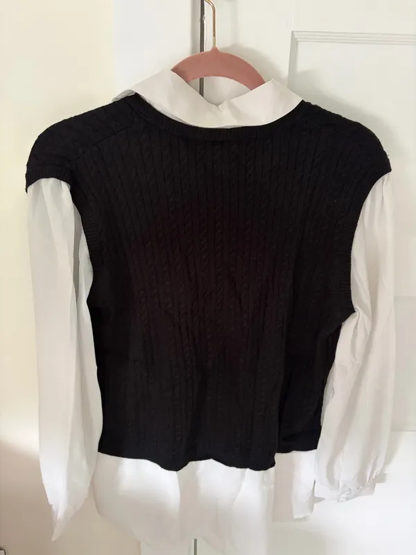 Layered Sweater Vest With Sheer Blouse Black Size M - Image 2