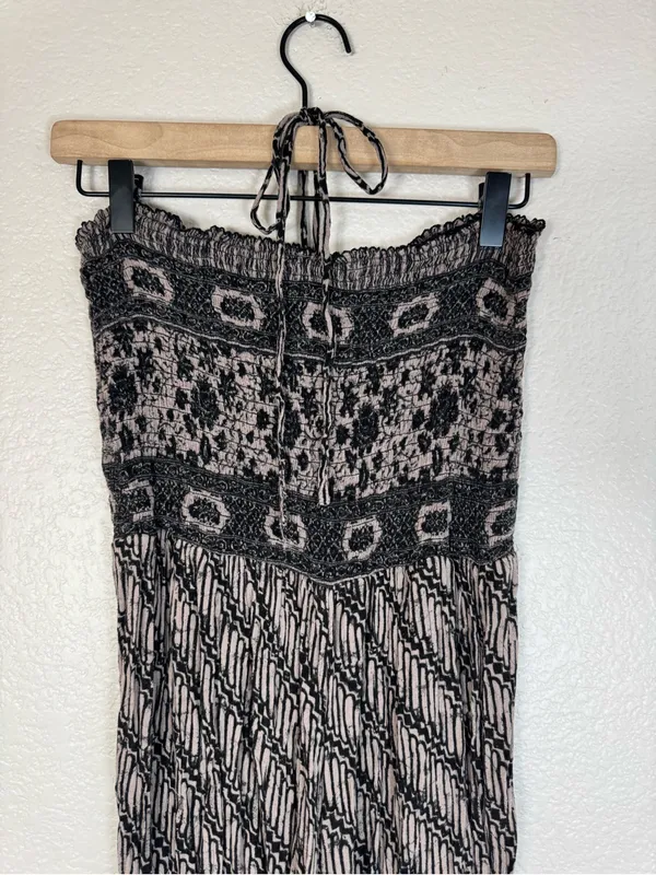 Free People Vintage Boho Jumpsuit Pantsuit Strapless Halter Medium Wide Leg - Image 8