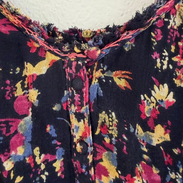 Free People Floral Gauze Cotton‎ Boho Peasant Top Oversized Ruffle Raw Sz Medium - Image 7