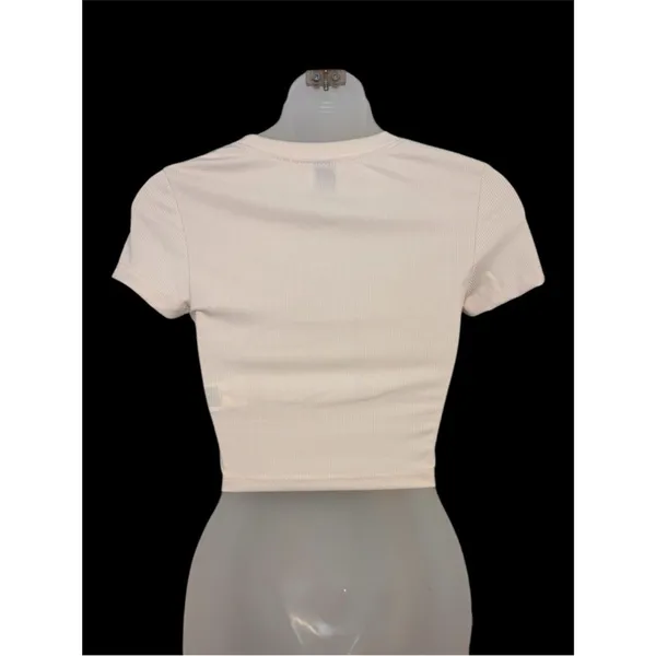 SHEIN Cream Ribbed Short Sleeve Crop Top Size Small - Image 2