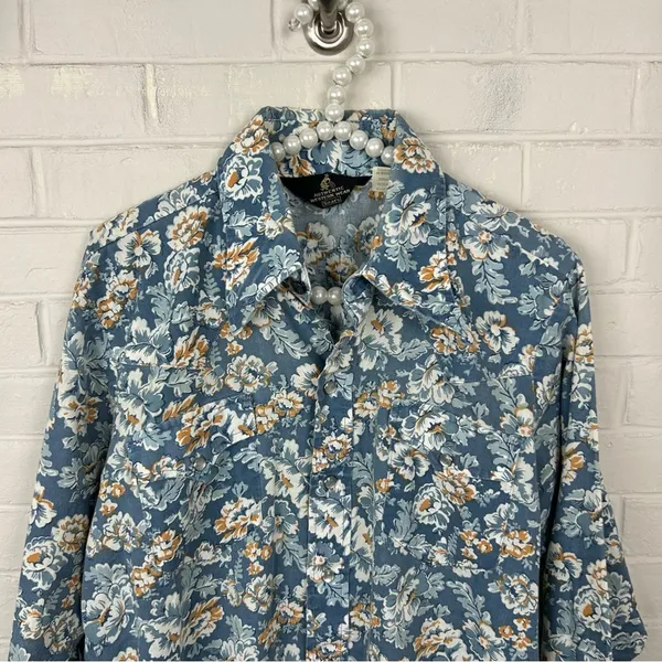 Vintage Sears Authentic Western Wear Pearl Snap Floral Button Down Shirt Size L - Image 3