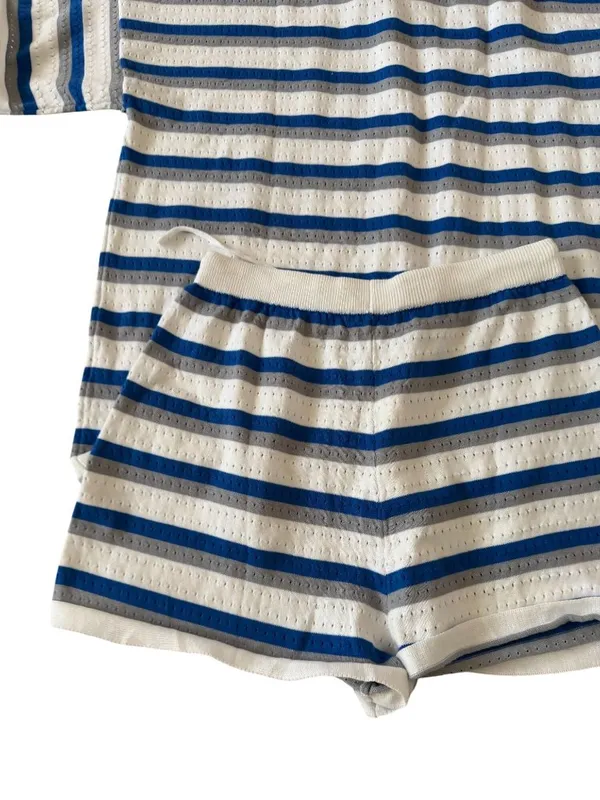 EKOUAER Blue White Striped Casual Two Piece Set Size Large NEW NWT - Image 2