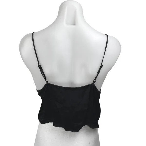 Zara Womens Black Silky Satin Sleeveless Cami Camisole Cowl Neck Crop Tank Top M - Image 2