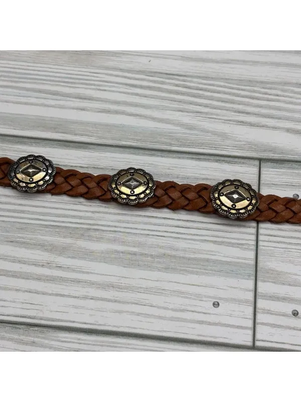 Vintage Brighton Southwestern Western Concho Braided Brown Leather Bracelet 9" - Image 8