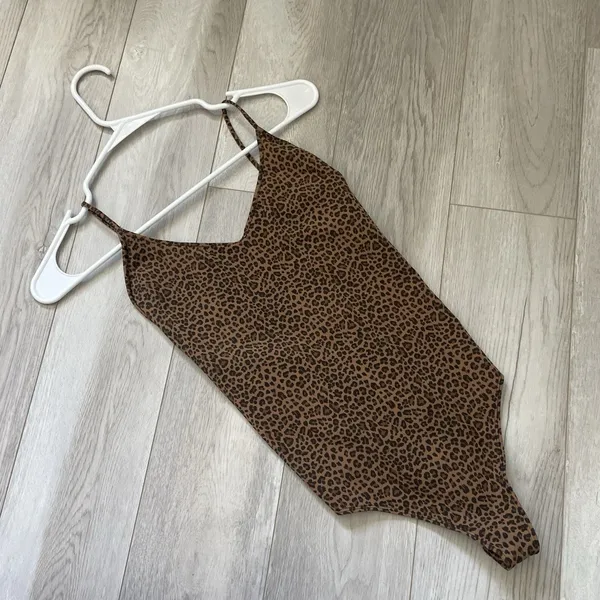 Re/Done Cami Bodysuit cotton leopard print backless womens Brown small going out - Image 3