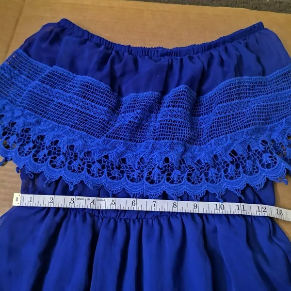 Gameday By Chloe Blue Strapless Boatneck Lace Top Mini Dress S Rainbowcore Twee - Image 8