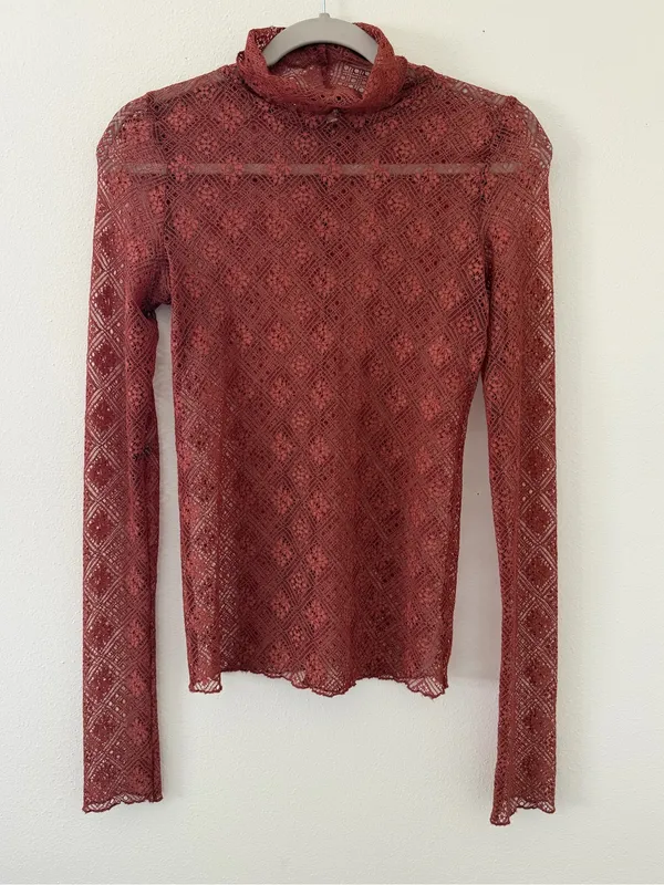 Free People Sweet Memories Dainty Boho Chic Earthy Lace Long Sleeve size small - Image 6
