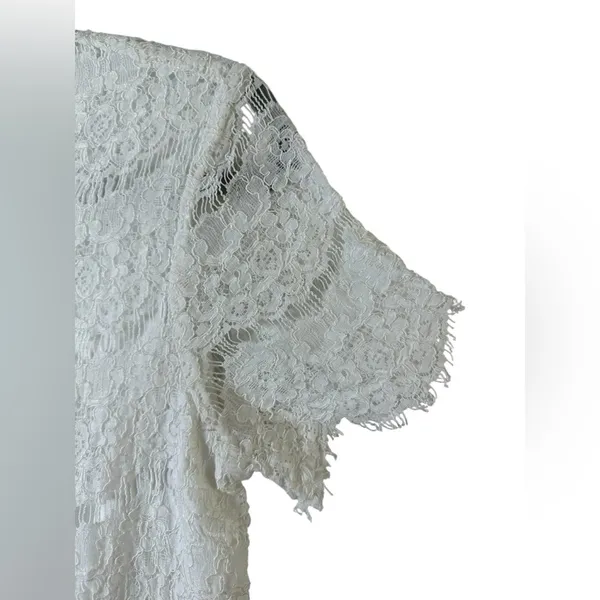 Lulus White Floral Lace Short Sleeve Mini Shift Dress‎ Size Small Bridal - Image 5