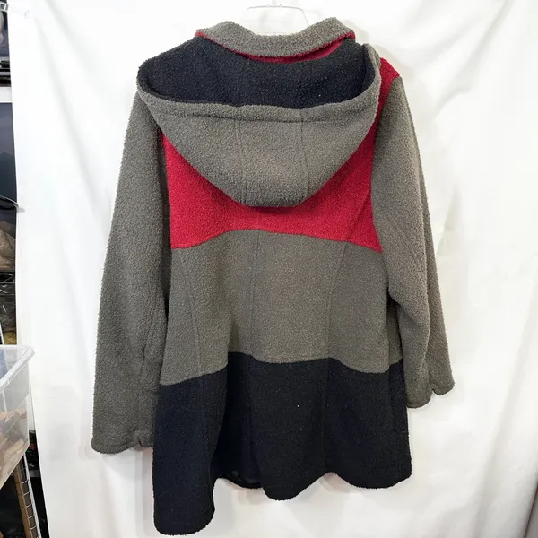 Susan Graver Plus Size 1X Coat‎ Colorblock Fleece Hooded Pea Red Grey Black A - Image 2