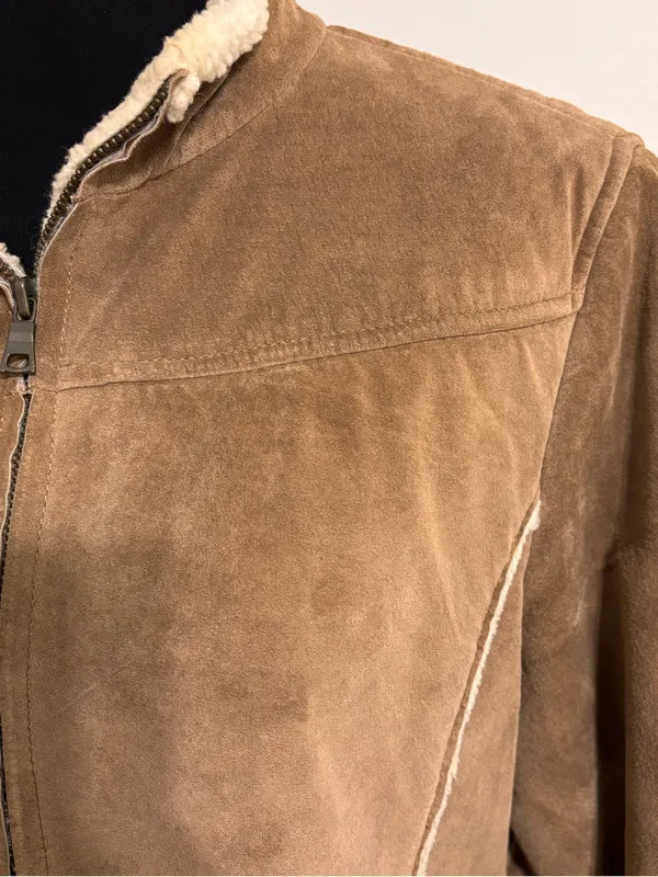 Co & Eddy women’s tan camel suede faux shearling lined jacket size 10 zip front - Image 5