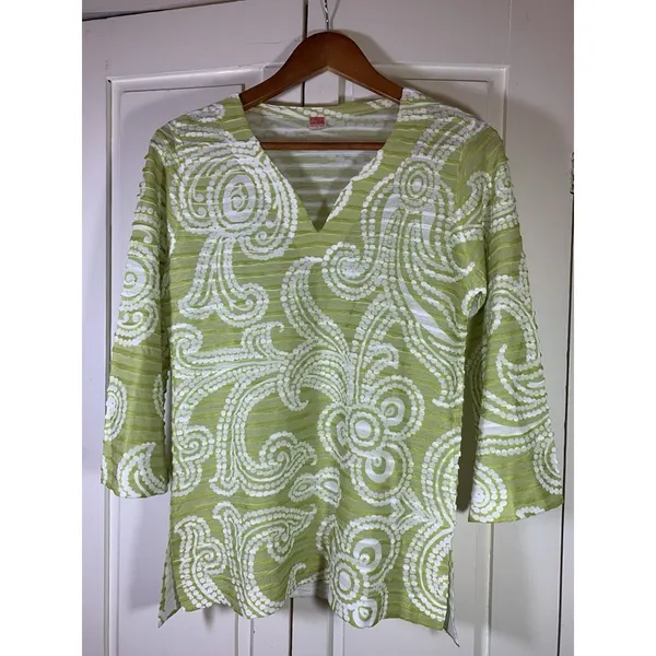 Before + Again Top Women's Small Green Floral Burnout Boho‎ Casual Sophisticated - Image 3
