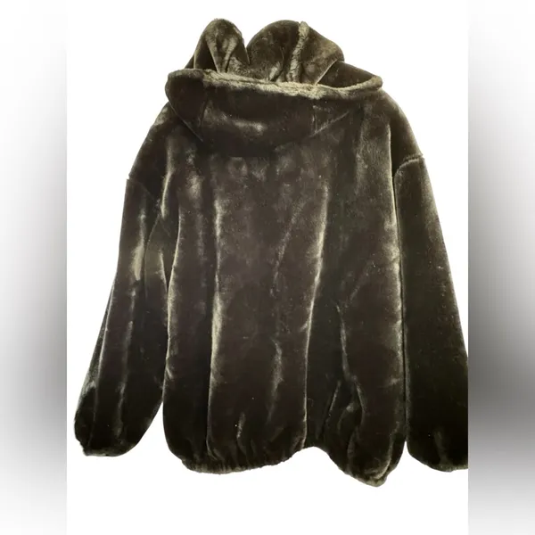 Donna Salyers Fabulous Furs Hooded Jacket Faux Fur Brown Size Large - Image 2