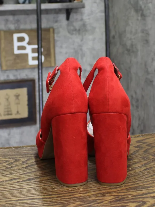 Sun Stone Block Heel Platform Sandals with Ankle Strap 10018613300 Red Micro 10M - Image 4