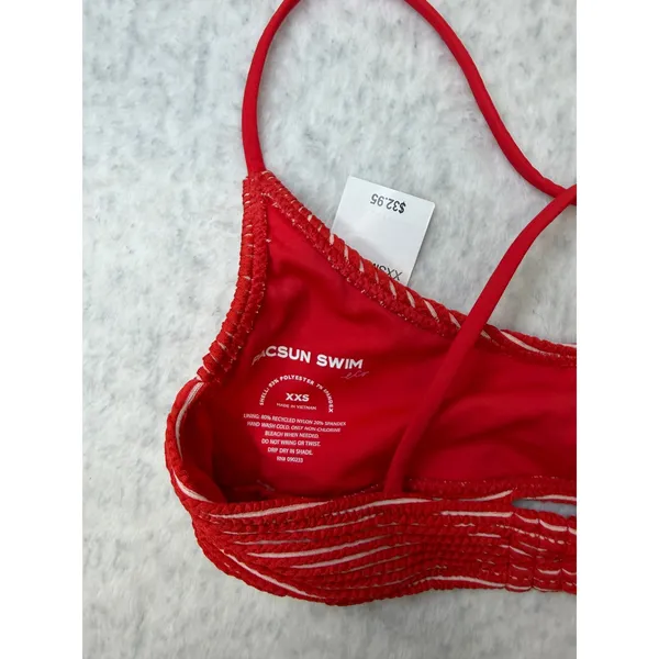 PacSun Eco Red White Striped Smocked‎ Crisscross Bikini Top XXS New 0412-060 - Image 5