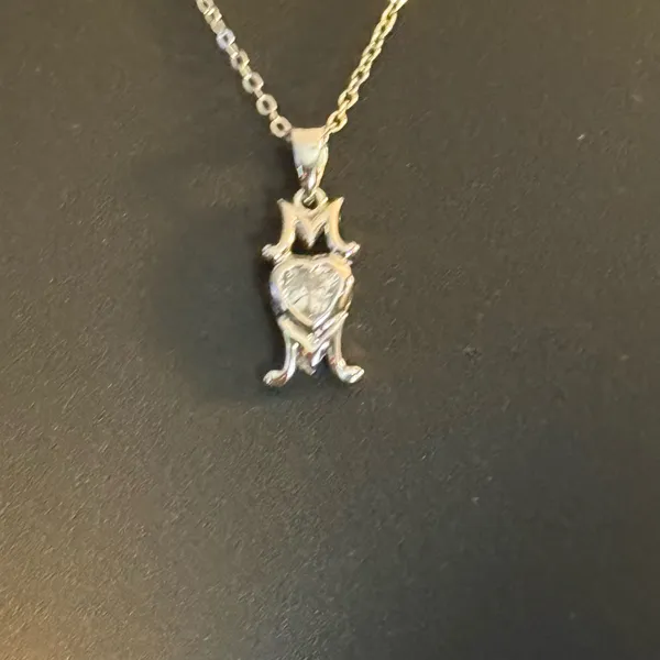 Vintage silver tone cubic zirconia Mom pendant necklace - Image 7