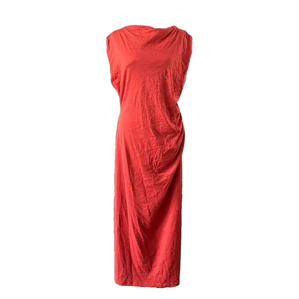 NWT Vince Women's Orange 100% Pima Cotton Ruched Sleeveless Maxi Dress Large - Image 4