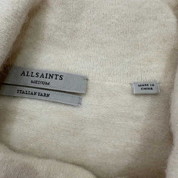 Allsaints Lock Roll Neck Relaxed Fit Sweater Asymmetric Chalk White Size‎ Medium - Image 3