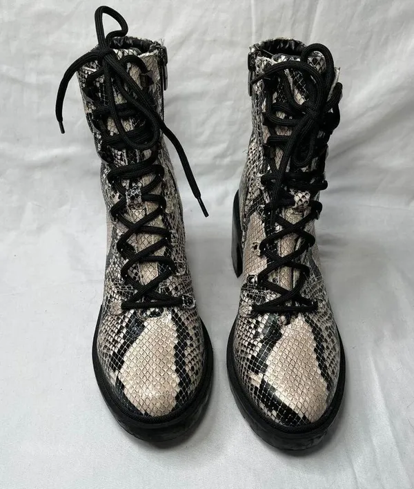 Marc Fisher Laboni Snake Print Lace-Up With Side Zip Combat Boots Womens 7.5 - Image 4