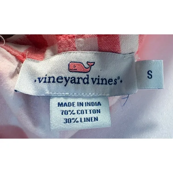 Vineyard Vines Gingham Dress Womens Small Pink Excellent Ruffle Cotton‎ Linen - Image 3
