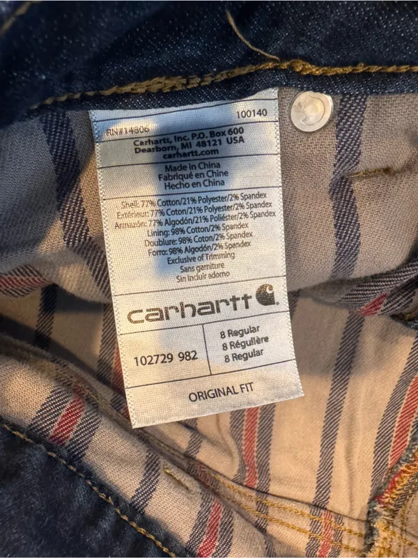 Carhartt Flannel Lined Straight Leg Jeans Size 8 - Image 9