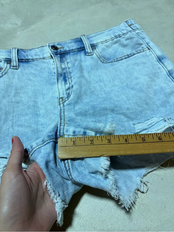 Aerie Light Blue Distressed Denim Shorts medium - Image 3
