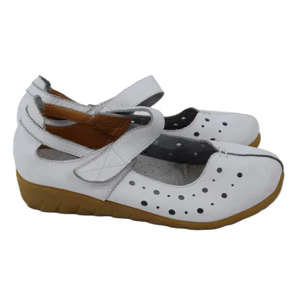 Unbranded Mary Jane Flats Women 39 White Good Perforated Leather Low Wedge Strap - Image 2